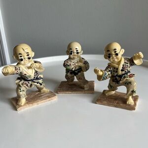 Set Of 3 Vintage Resin Figurines of Young Shaolin Monks in Various Kung Fu Poses